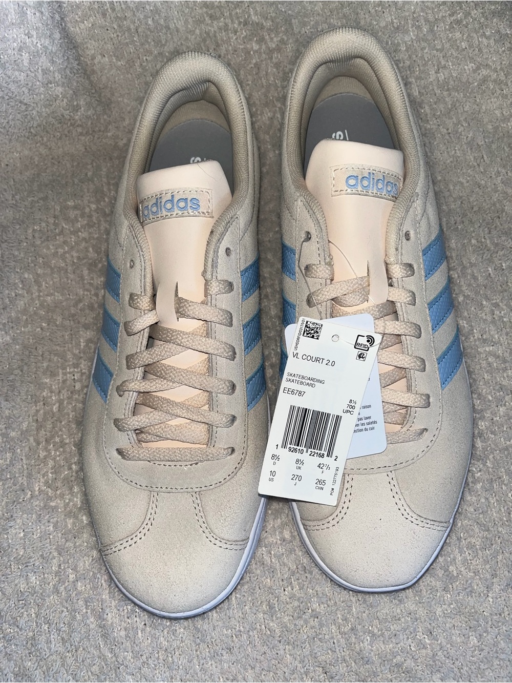 adidas VL Court 2.0 Men's Cream with Light Blue Stripes Sneakers